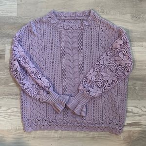 Women’s Lace Crochet Long Sleeve Crewneck Sweater